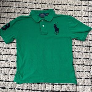 Polo Ralph Lauren boys Green Short Sleeve Polo with Navy Logo 10/12